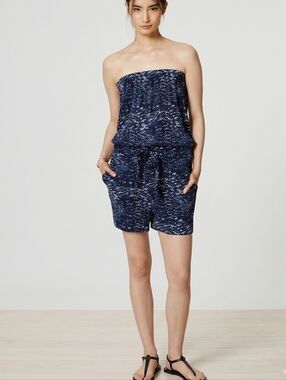 LOFT Strapless Romper S Navy Dots Beach Resortwear